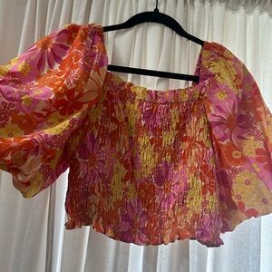 Dress Forum Vibrant Floral Blouse - Pink, Orange, Yellow